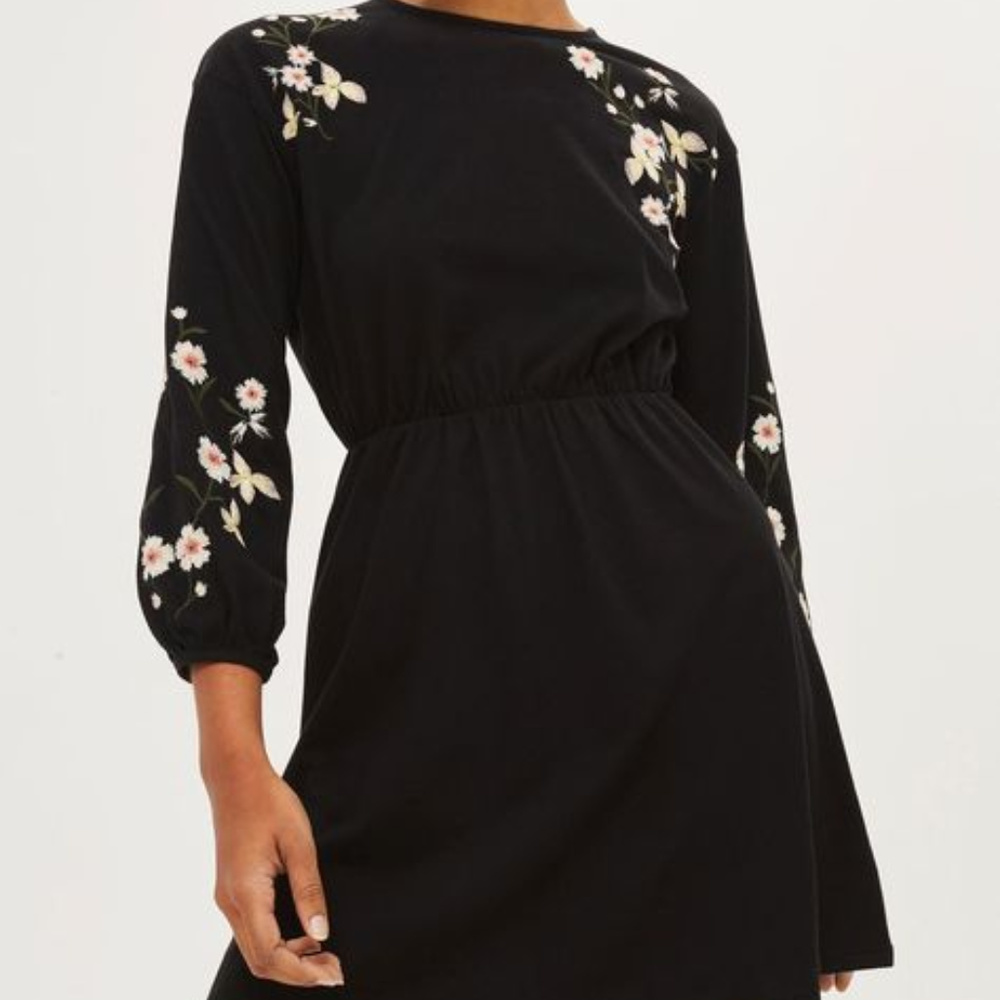 topshop embroidered mini dress Topshop Premium Black Multi Coloured Floral Embroidered Mini Dress 10 38 BNWT